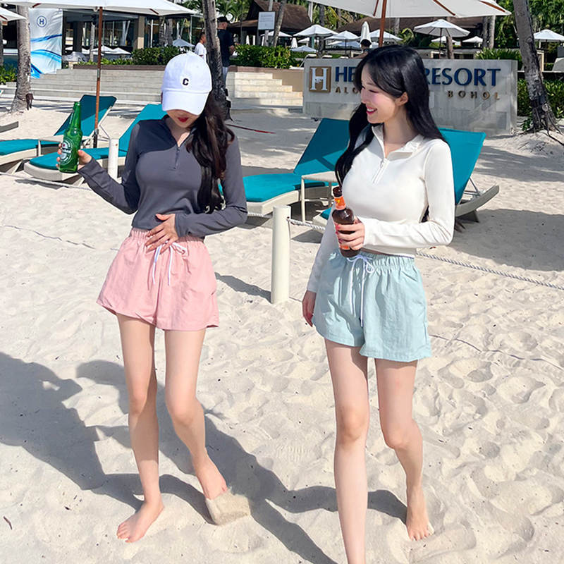 New Product New Style Split Swimsuit Women'S Pure Slimming Slim Long-Sleeved Shorts New Swimsuit Swimsuit Liaoning Solid Color - Image 2
